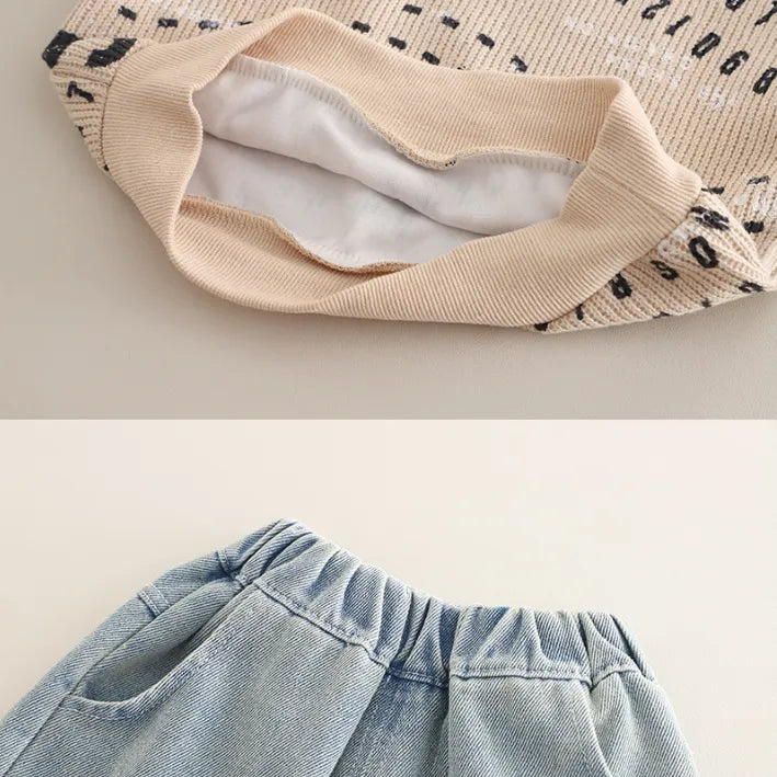 2 Parça 1-5 Yaş Erkek Rakam Baskılı Sweat ve Kot Pantolon Takımı (3 Renk)