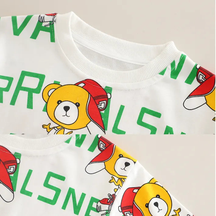 2 Parça 1-5 Yaş Unisex Ayıcık Baskılı Sweat ve Kot Pantolon Takımı