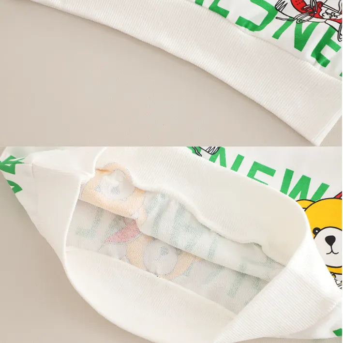 2 Parça 1-5 Yaş Unisex Ayıcık Baskılı Sweat ve Kot Pantolon Takımı