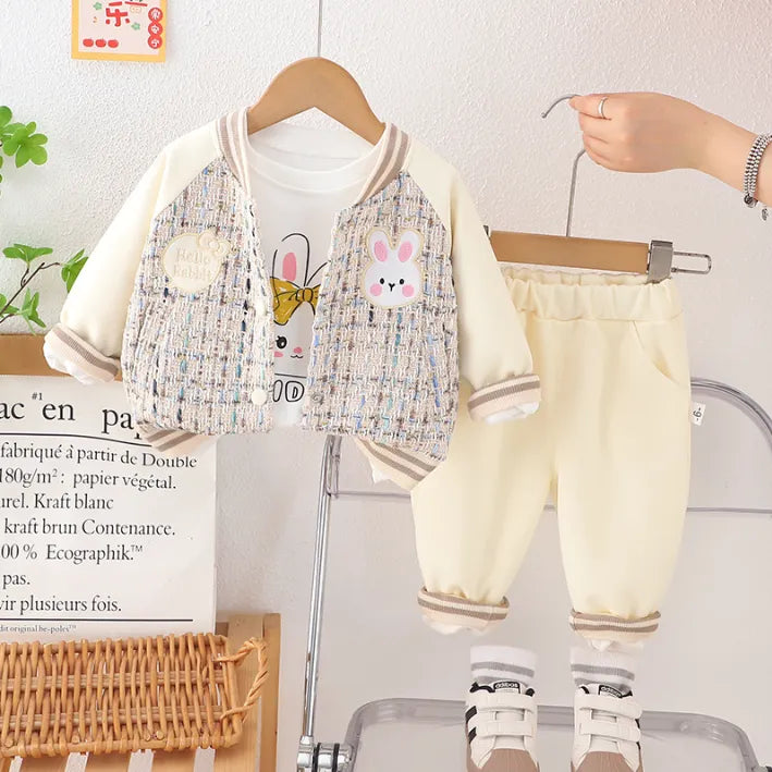 3 Parça 1-5 Yaş Kız Hello Rabbit Desenli Hırkalı Çocuk Takımı (3 Renk)