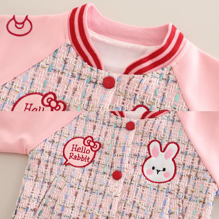 3 Parça 1-5 Yaş Kız Hello Rabbit Desenli Hırkalı Çocuk Takımı (3 Renk)