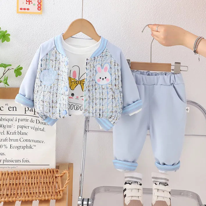 3 Parça 1-5 Yaş Kız Hello Rabbit Desenli Hırkalı Çocuk Takımı (3 Renk)