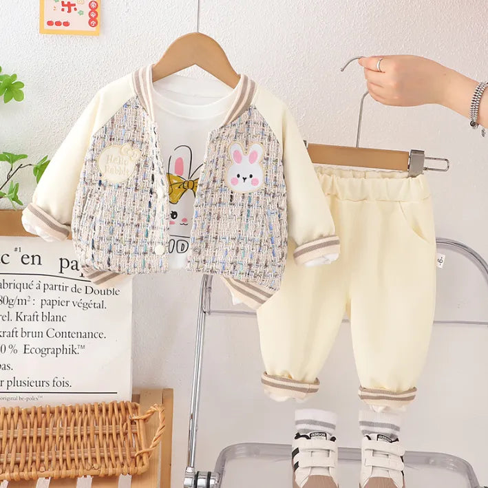 3 Parça 1-5 Yaş Kız Hello Rabbit Desenli Hırkalı Çocuk Takımı (3 Renk)