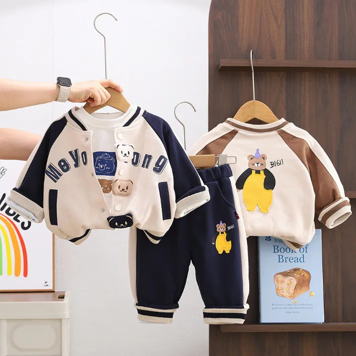 2’li 1-5 Yaş Unisex Ayıcık Nakışlı Ceket ve Eşofman Altı Takımı