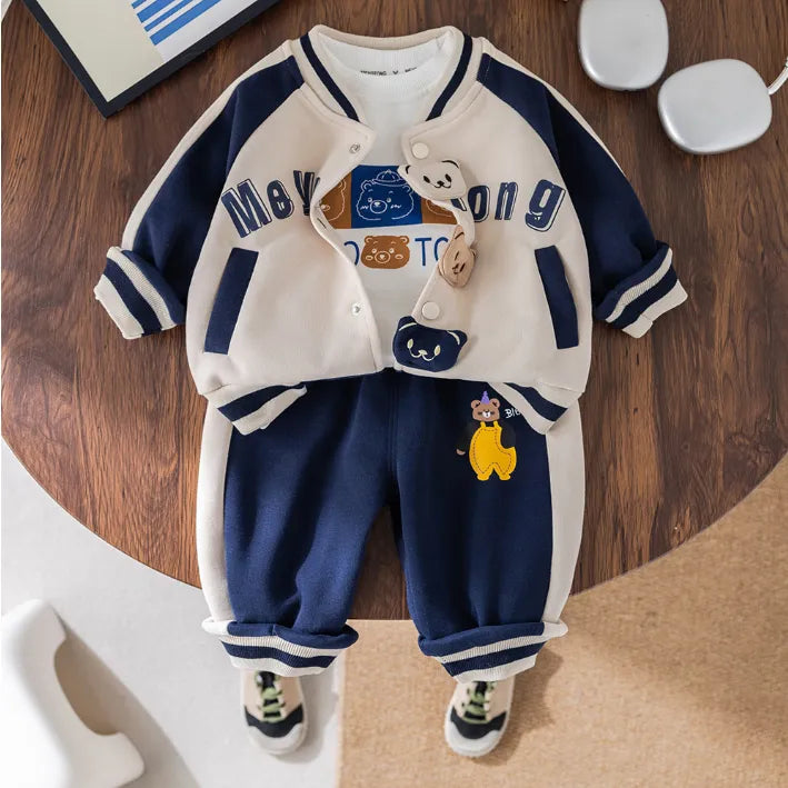 2’li 1-5 Yaş Unisex Ayıcık Nakışlı Ceket ve Eşofman Altı Takımı