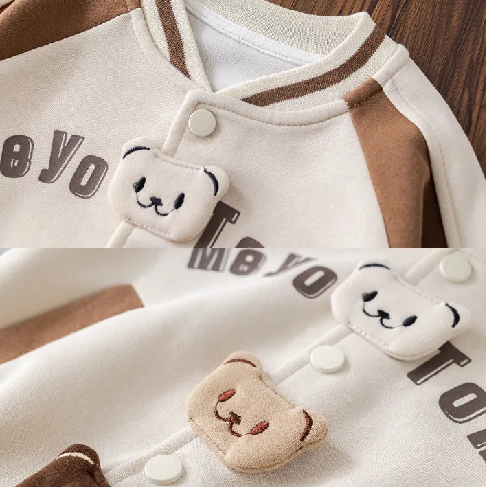 2’li 1-5 Yaş Unisex Ayıcık Nakışlı Ceket ve Eşofman Altı Takımı