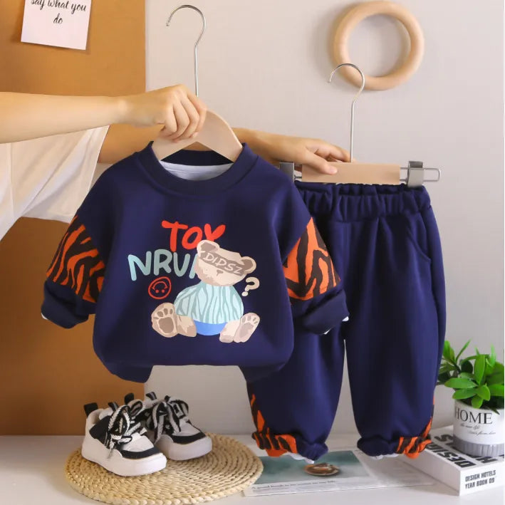 2’li 1-5 Yaş Unisex Ayıcık Baskılı Sweat ve Pantolon Takımı (3 Renk)