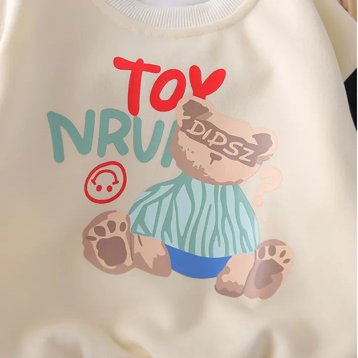 2’li 1-5 Yaş Unisex Ayıcık Baskılı Sweat ve Pantolon Takımı (3 Renk)