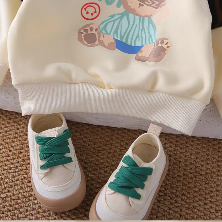 2’li 1-5 Yaş Unisex Ayıcık Baskılı Sweat ve Pantolon Takımı (3 Renk)