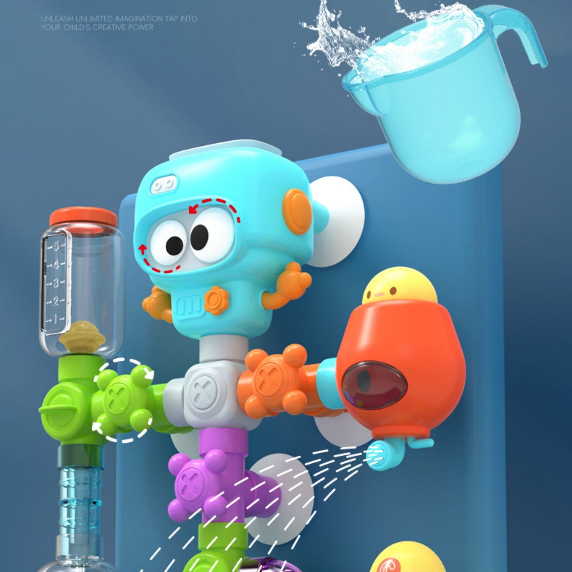 Robot Başlıklı Duvara Monteli Su Oyuncağı – 27 Parçalı Banyo Eğlencesi