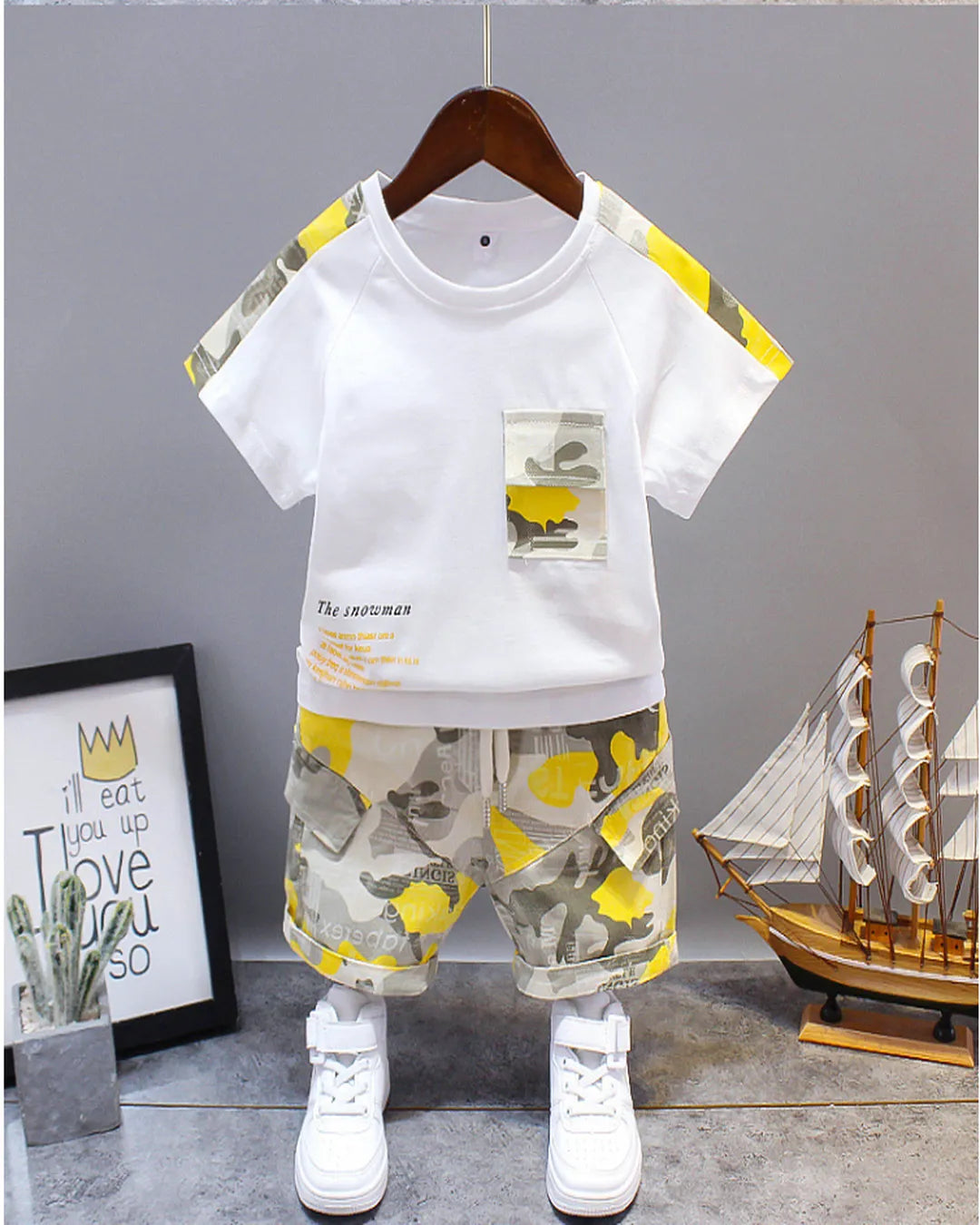 Kamuflaj Cepli Tişört ve Desenli Şort 2’li Yazlık Takım (Erkek)