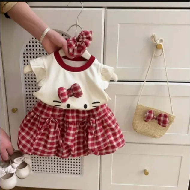 Kırmızı Kurdeleli Tatlı Kedi 3’lü Kız Takımı – 1-5 Yaş