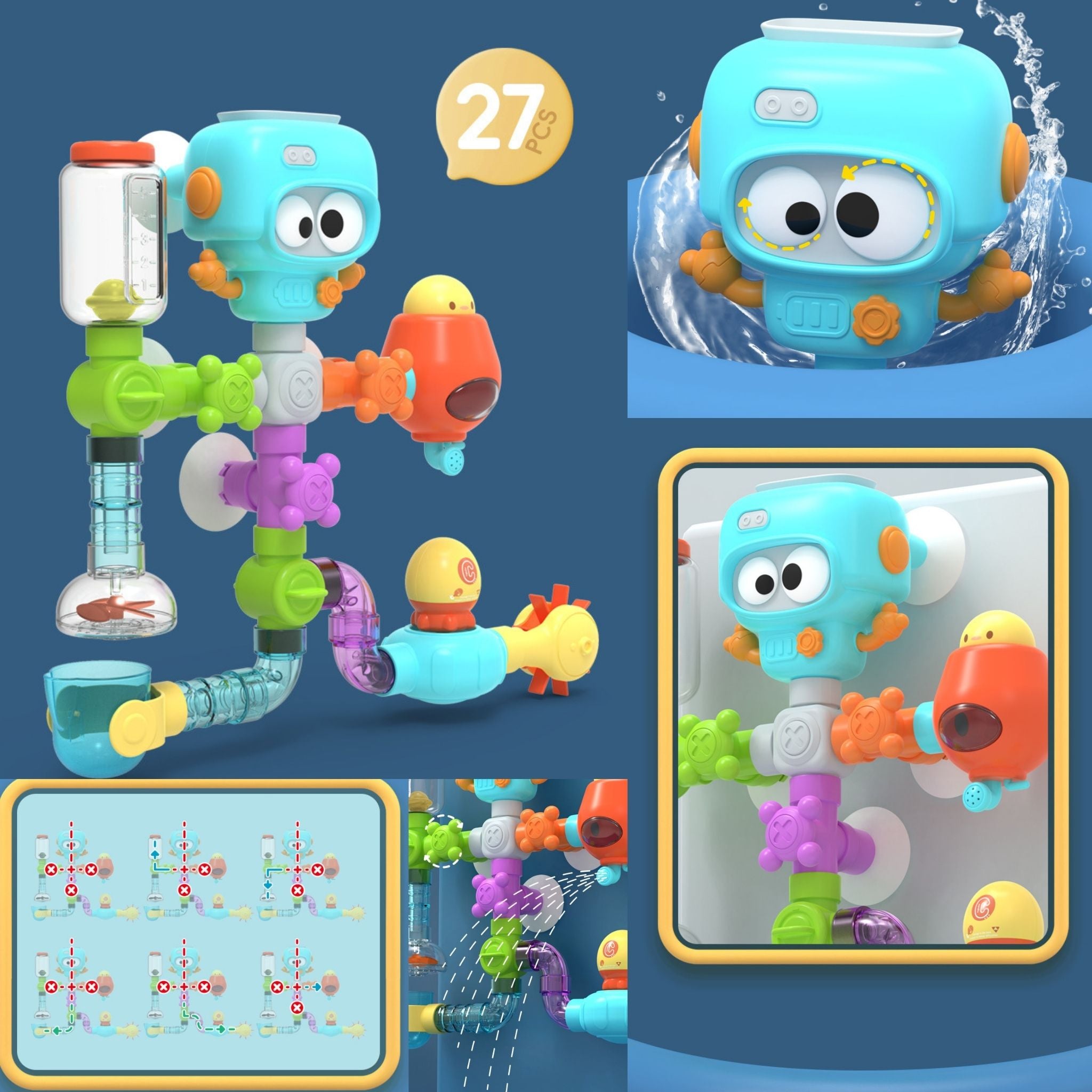 Robot Başlıklı Duvara Monteli Su Oyuncağı – 27 Parçalı Banyo Eğlencesi