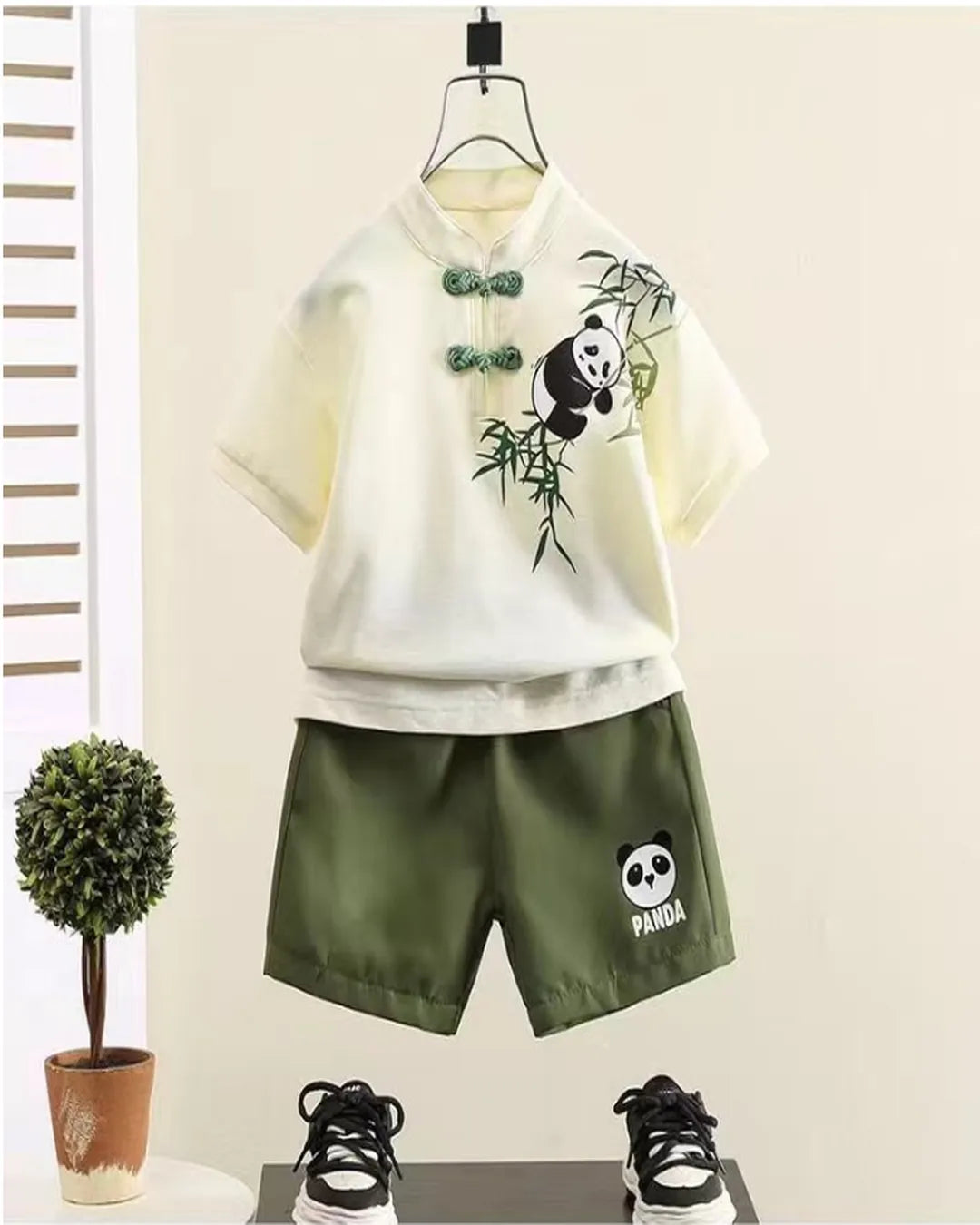 Panda Desenli Tişört ve Haki Şort 2’li Yazlık Takım (Unisex)