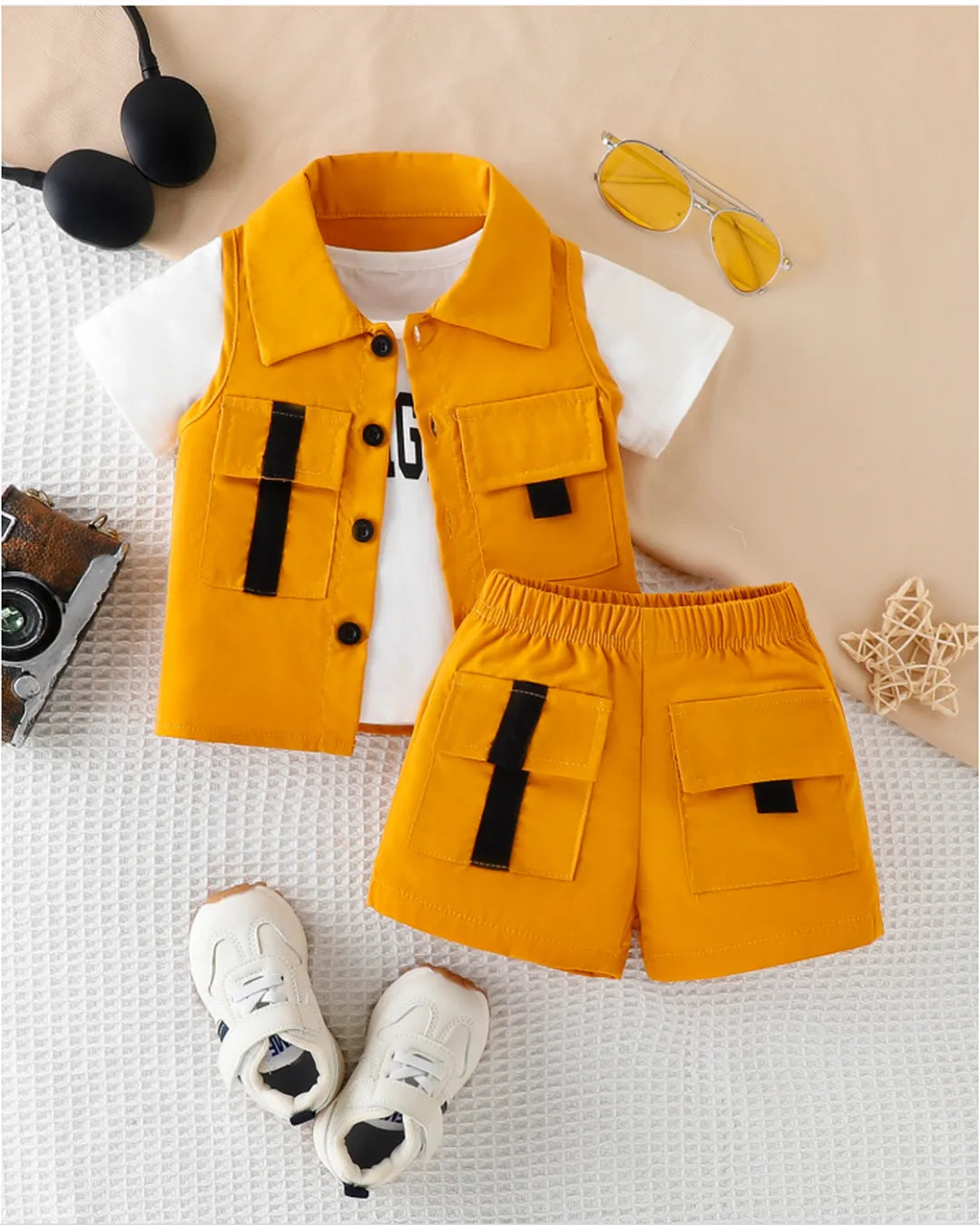 Sarı Şort, Tişört ve Kolsuz Yelek 3’lü Yazlık Takım (Unisex)