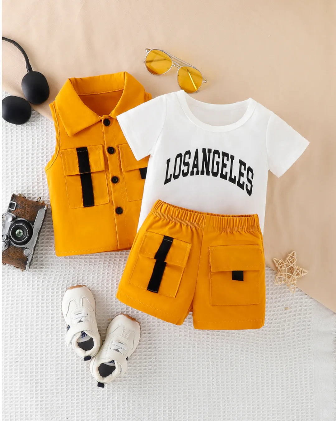 Sarı Şort, Tişört ve Kolsuz Yelek 3’lü Yazlık Takım (Unisex)