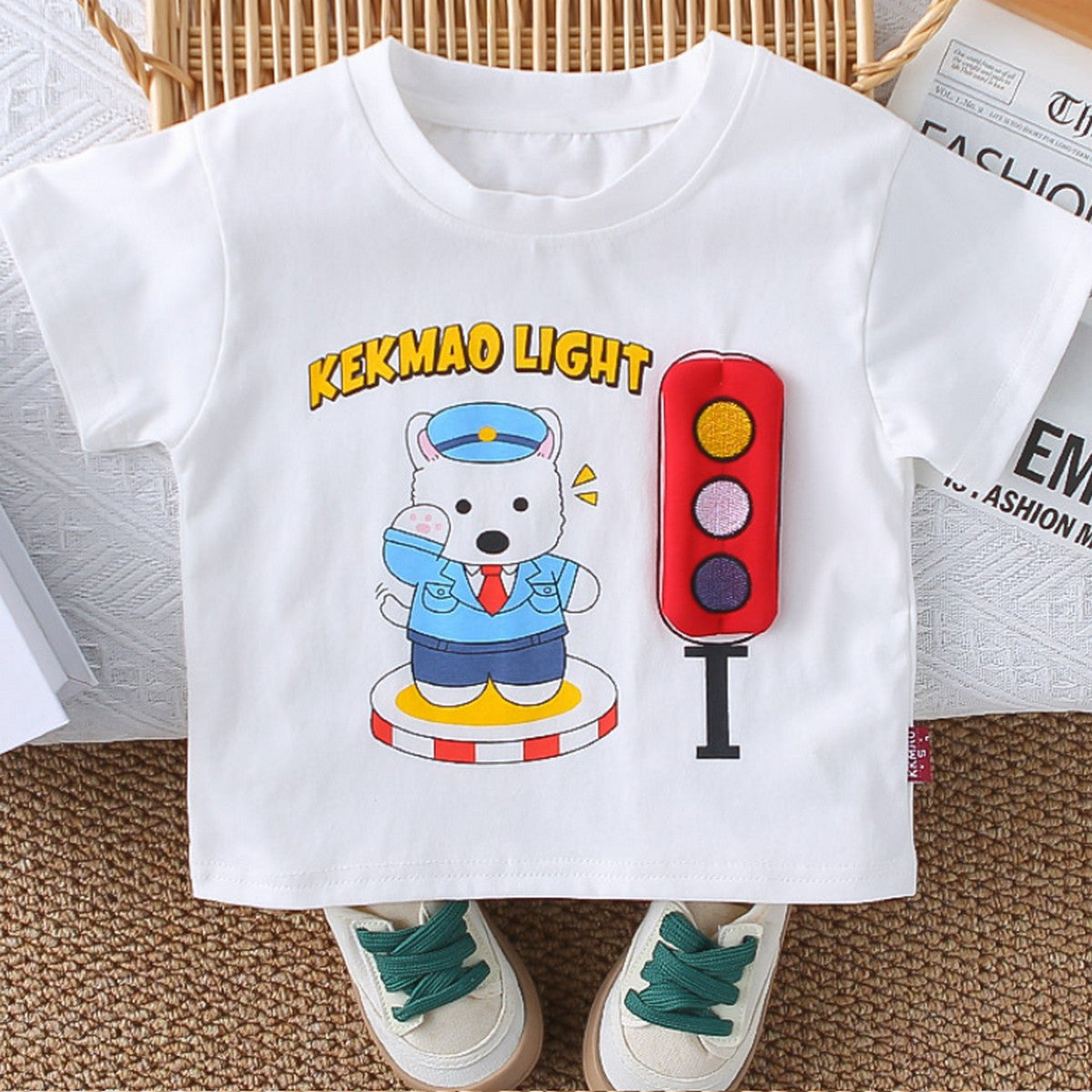 1-5 Yaş Işıklı Ayıcık Baskılı Tişört ve Kırmızı Şort Takımı