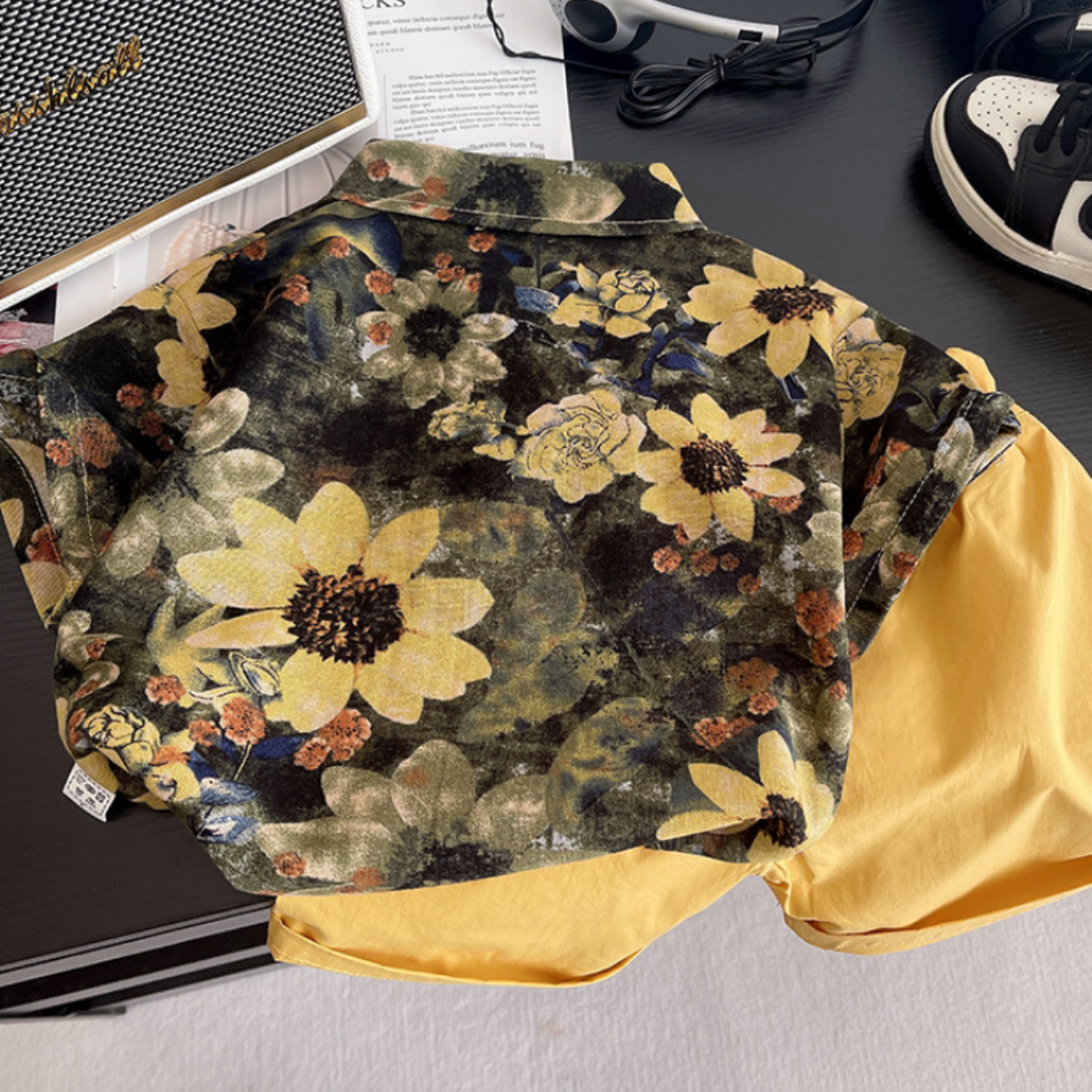 Cocumix Erkek Çocuk Yazlık Çiçek Desenli Gömlek ve Şort Takımı - Sarı