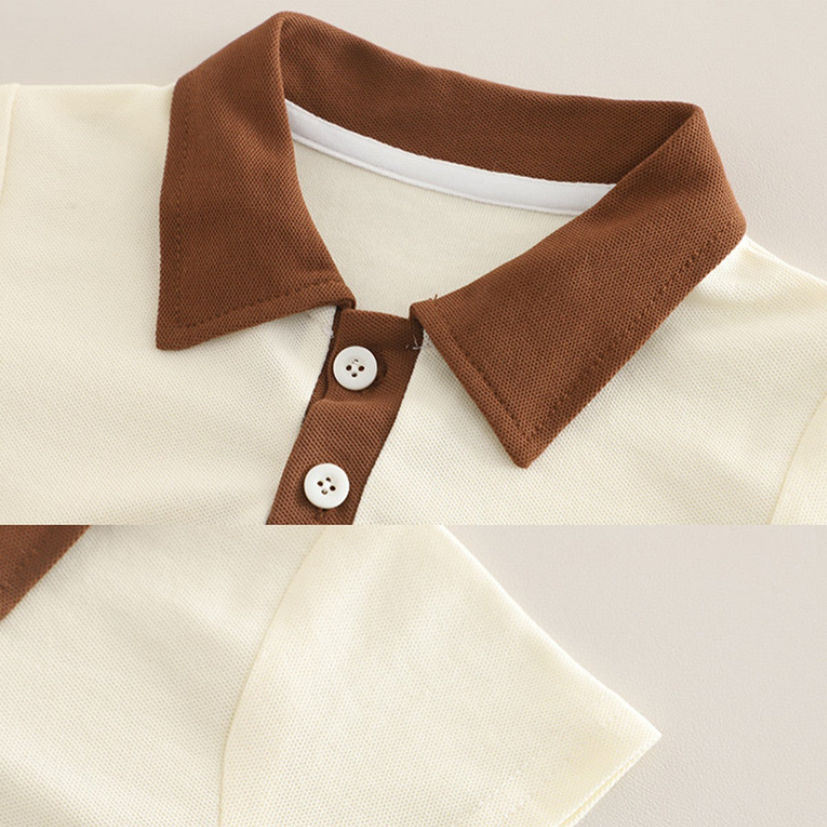 1-5 Yaş Aslan Aplikeli Polo Yaka Tişört ve Kahverengi Şort Takımı