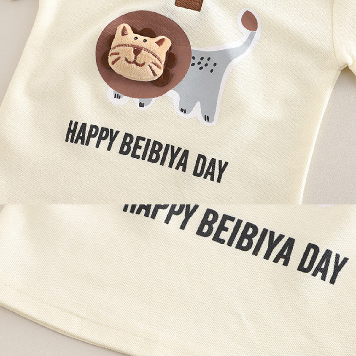 1-5 Yaş Aslan Aplikeli Polo Yaka Tişört ve Kahverengi Şort Takımı