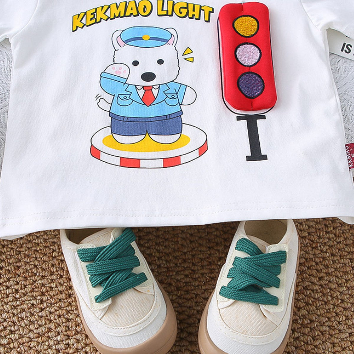 1-5 Yaş Işıklı Ayıcık Baskılı Tişört ve Kırmızı Şort Takımı