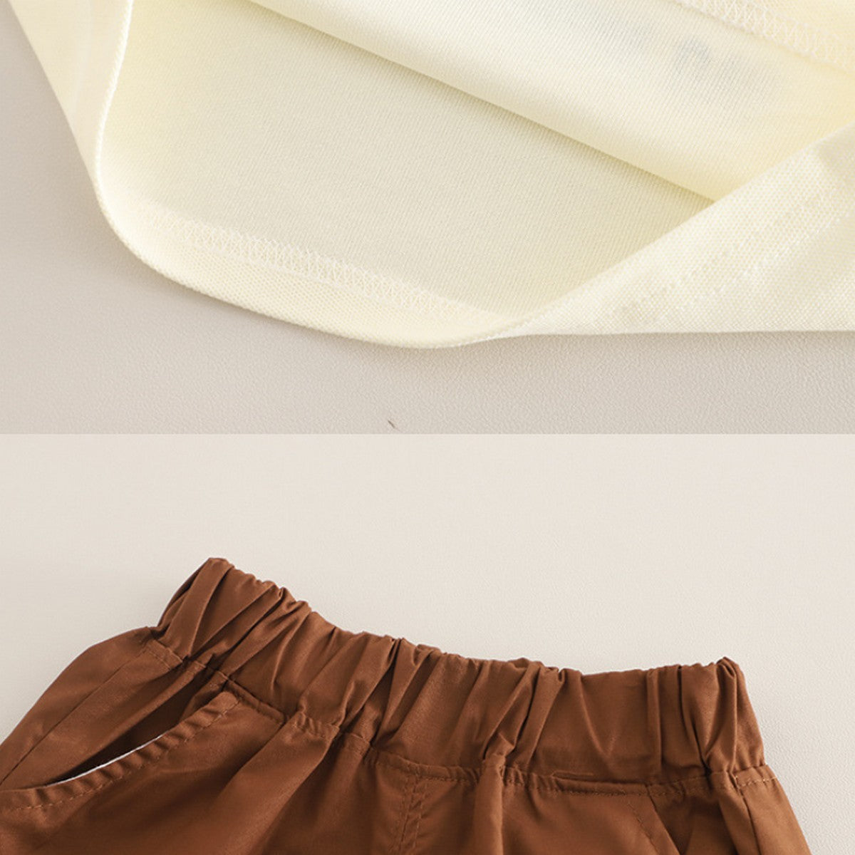 1-5 Yaş Aslan Aplikeli Polo Yaka Tişört ve Kahverengi Şort Takımı