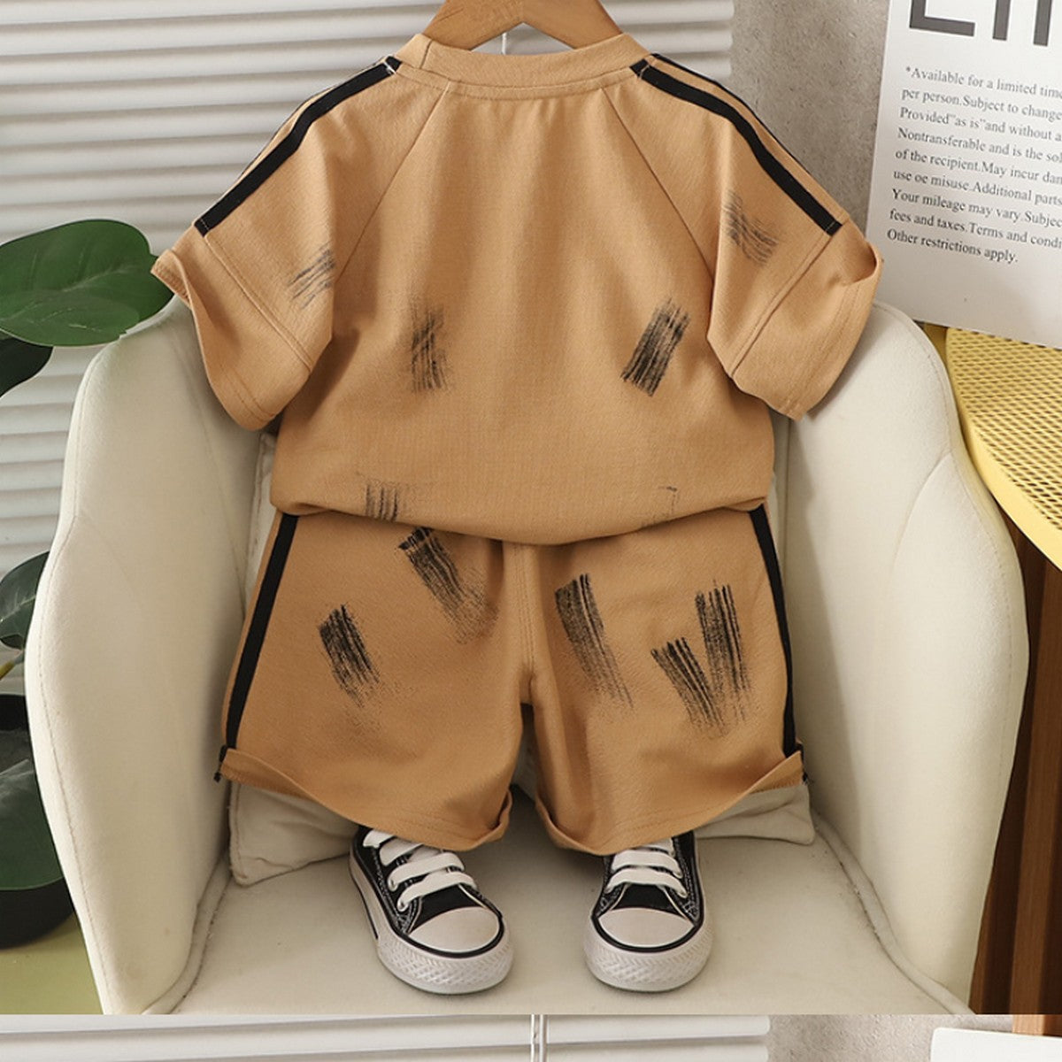 1-5 Yaş Baskılı Spor Tişört ve Şort Takımı – Bej 36