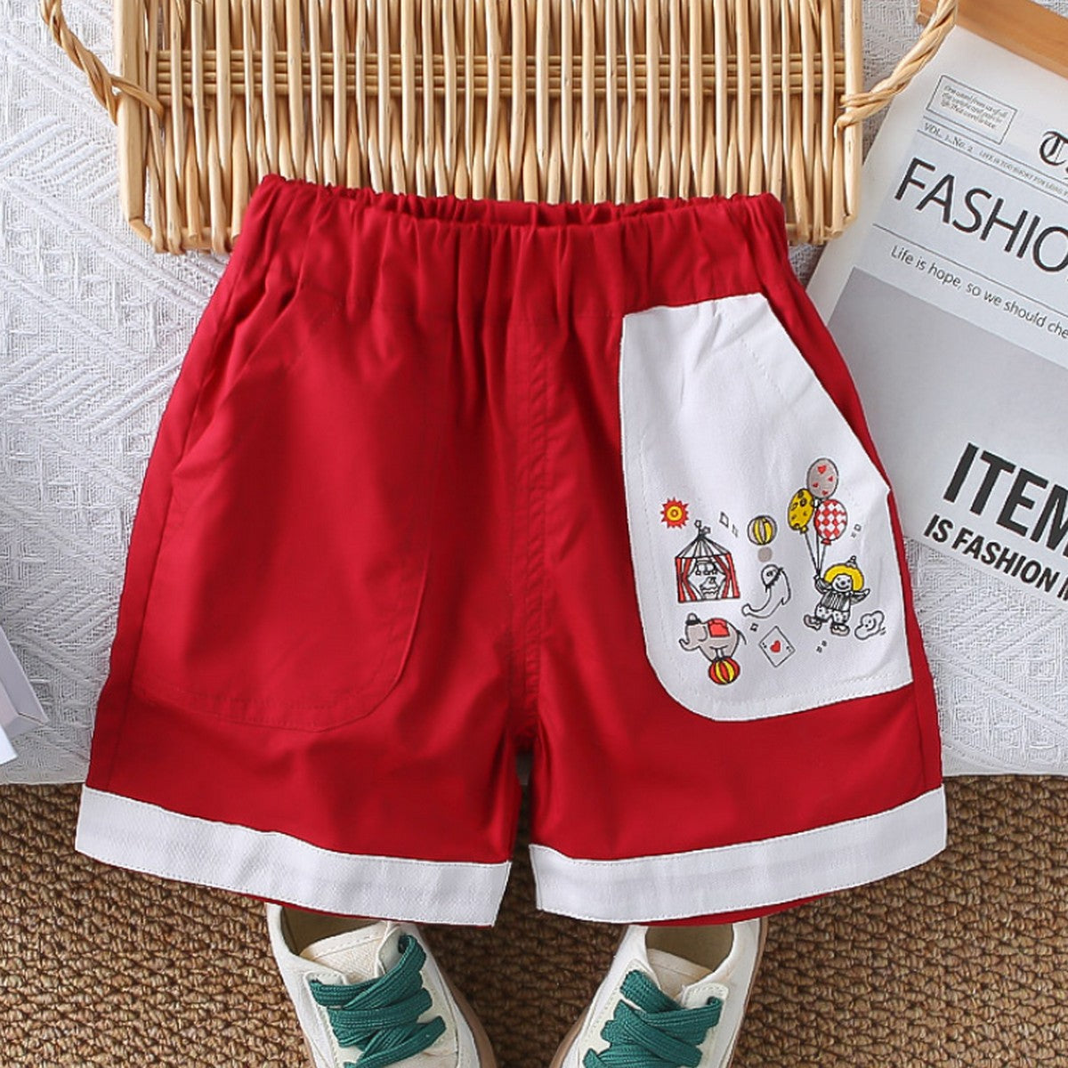 1-5 Yaş Işıklı Ayıcık Baskılı Tişört ve Kırmızı Şort Takımı