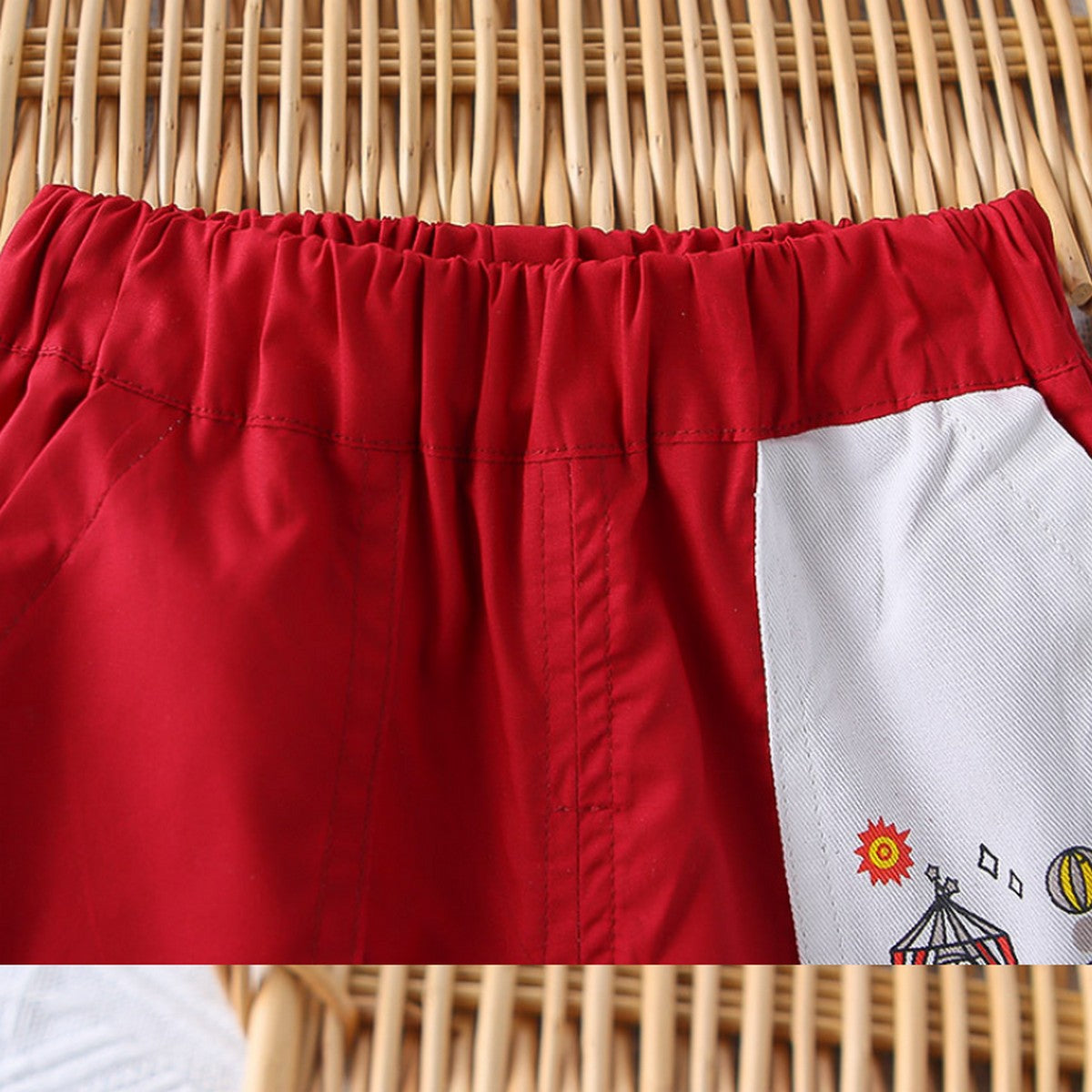 1-5 Yaş Işıklı Ayıcık Baskılı Tişört ve Kırmızı Şort Takımı