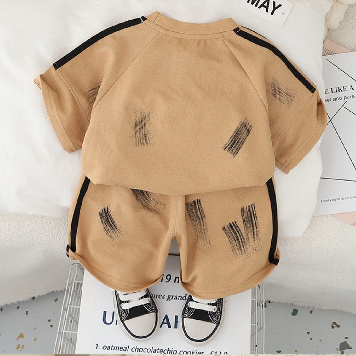 1-5 Yaş Baskılı Spor Tişört ve Şort Takımı – Bej 36