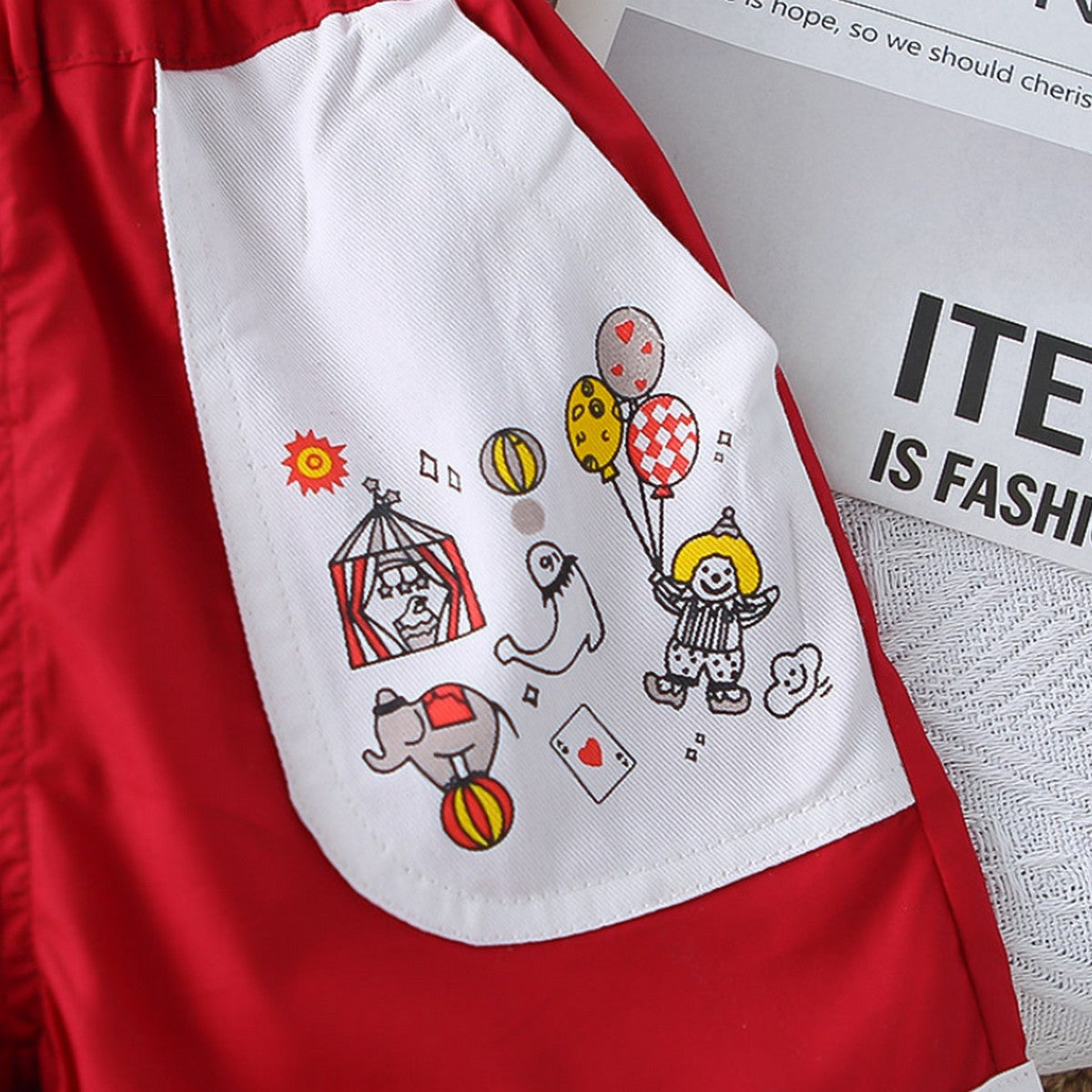 1-5 Yaş Işıklı Ayıcık Baskılı Tişört ve Kırmızı Şort Takımı