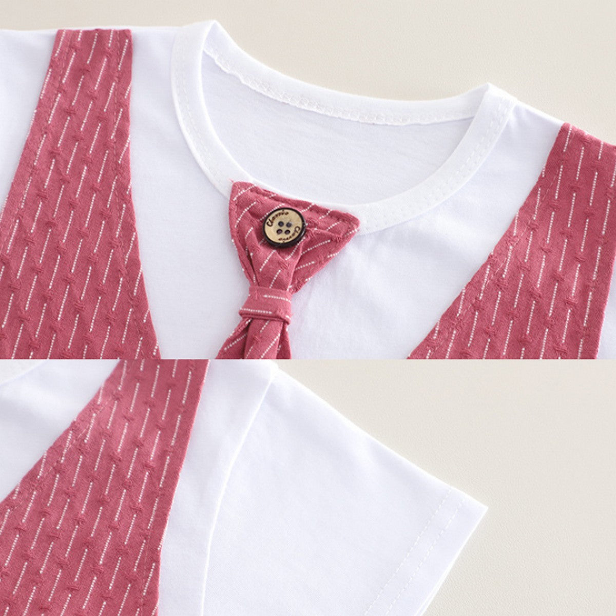 1-5 Yaş Kravatlı Yelekli Pembe Şort Takımı