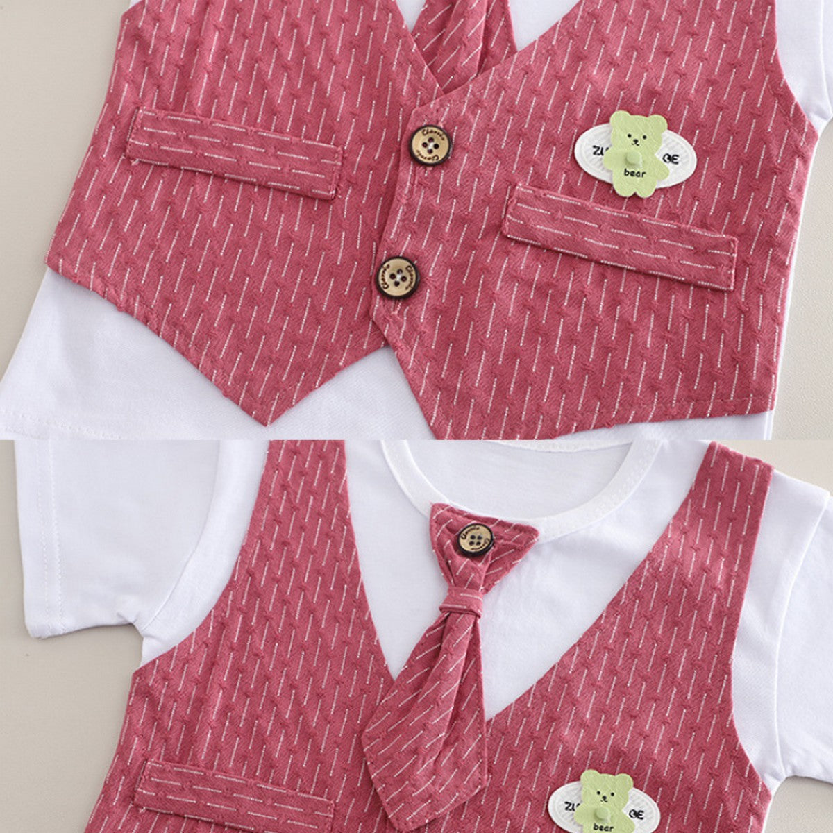 1-5 Yaş Kravatlı Yelekli Pembe Şort Takımı