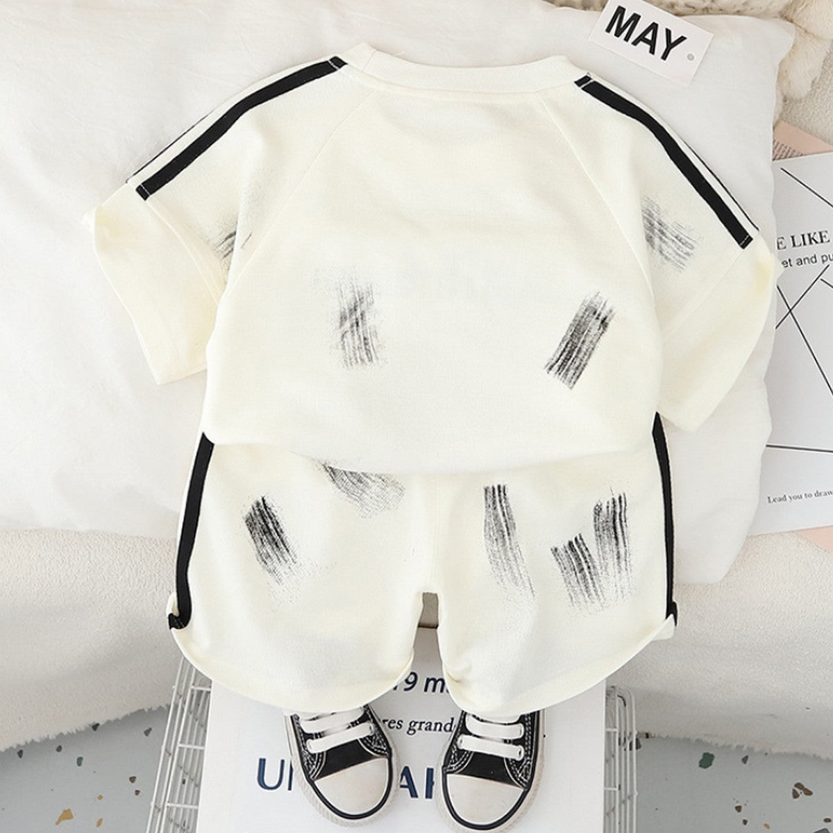 1-5 Yaş 36 Baskılı Beyaz Spor Tişört ve Şort Takımı