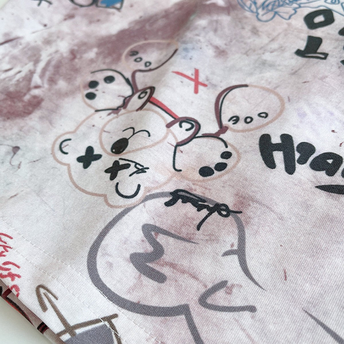 Grafiti Baskılı Pembe Tişört ve Denim Şort İkili Erkek Çocuk Takımı