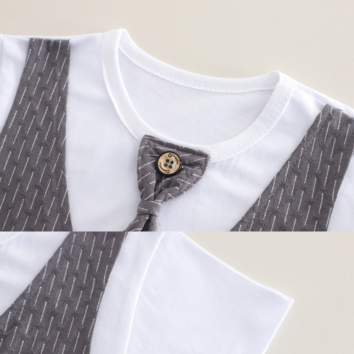 1-5 Yaş Gri Kravatlı Yelekli Şort Takımı