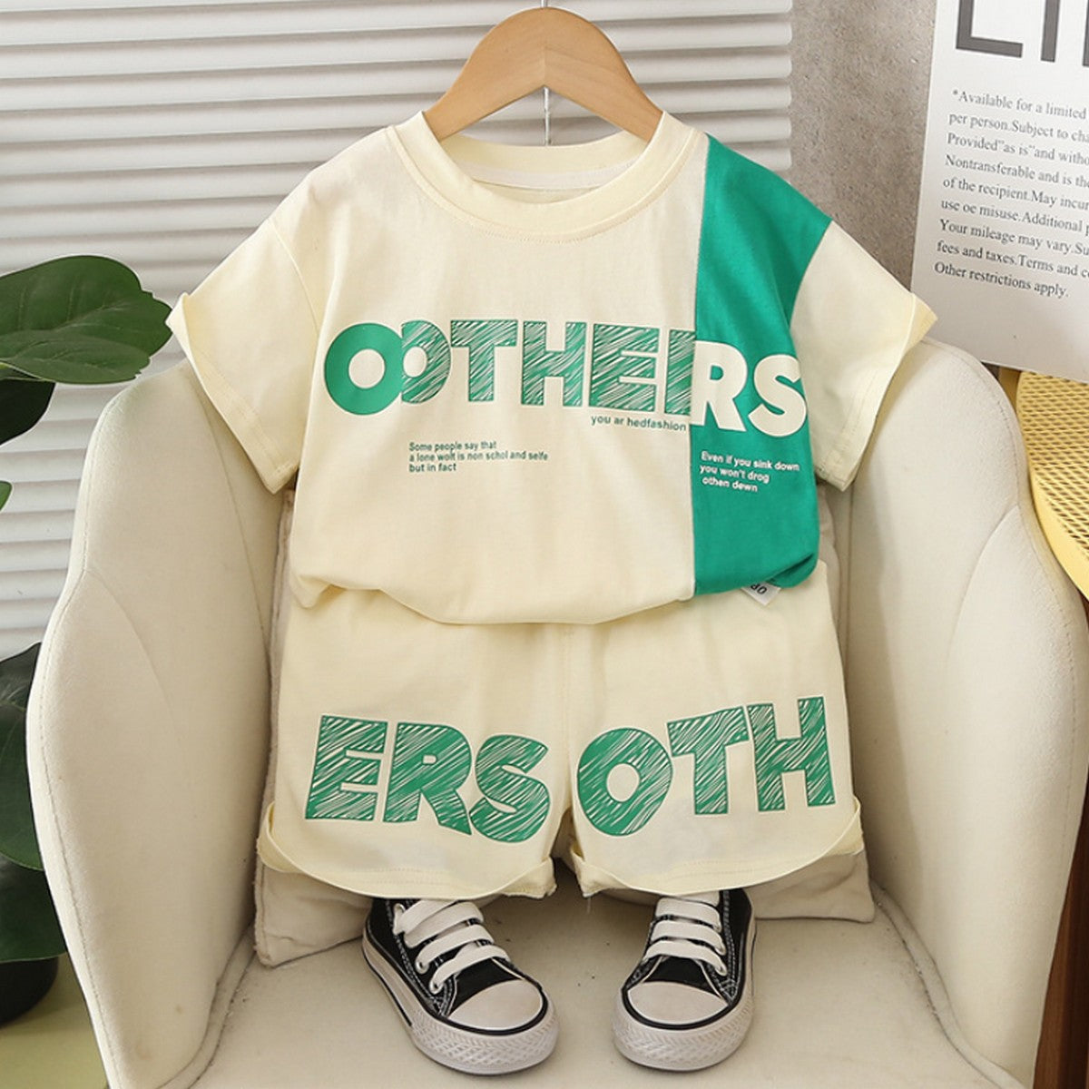 1-5 Yaş Yazı Baskılı Sarı Erkek Çocuk Takımı – Yazlık Şortlu