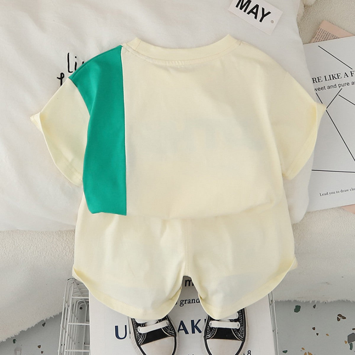 1-5 Yaş Yazı Baskılı Sarı Erkek Çocuk Takımı – Yazlık Şortlu