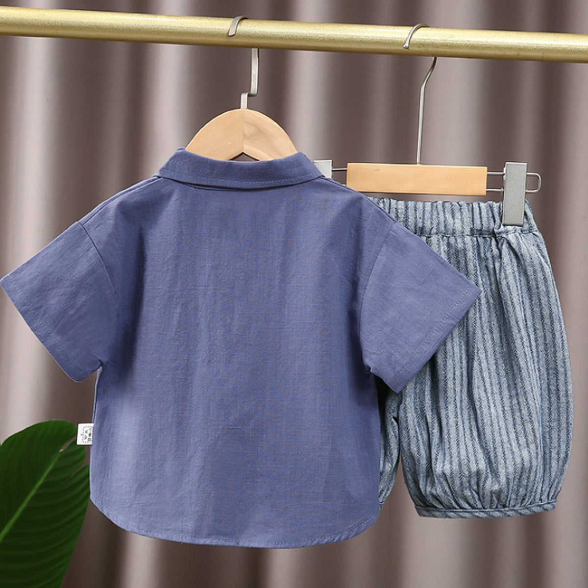 1-5 Yaş Düğmeli Gömlek ve Çizgili Şort Takımı – Mavi Tonlar