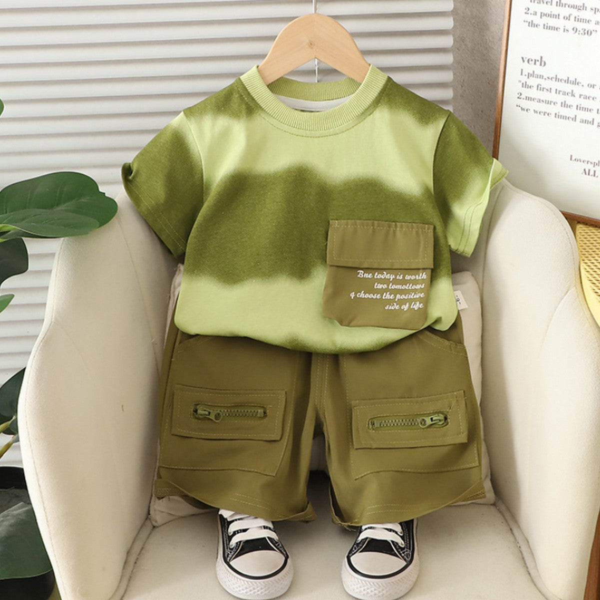 Fermuarlı Cepli Haki Şortlu Erkek Çocuk Takımı 1-5 Yaş