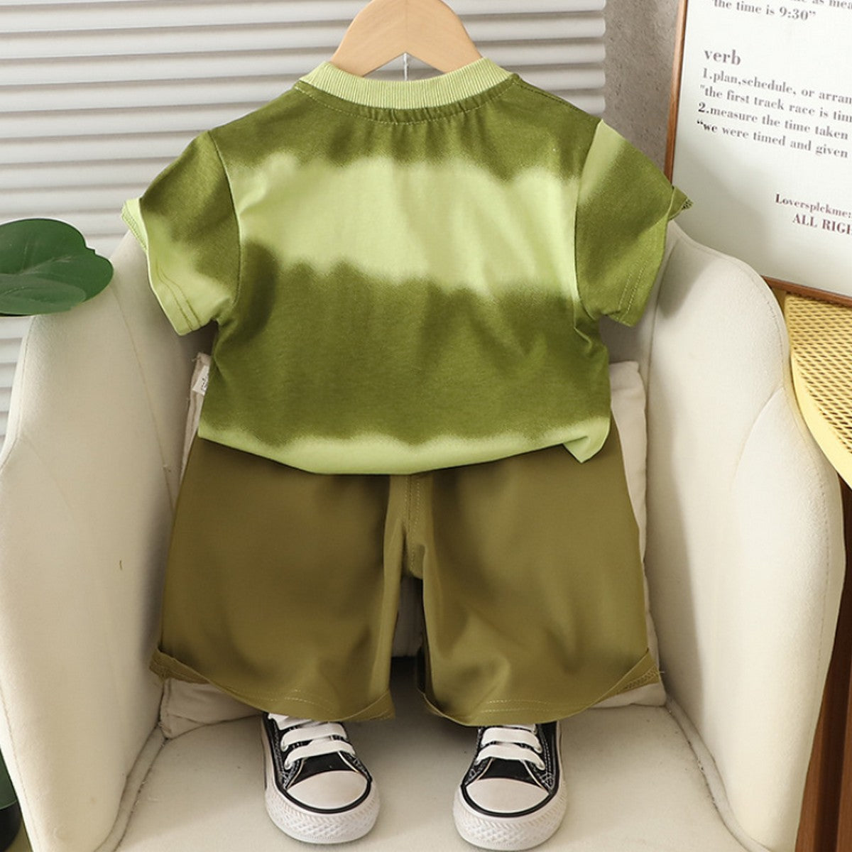 Fermuarlı Cepli Haki Şortlu Erkek Çocuk Takımı 1-5 Yaş