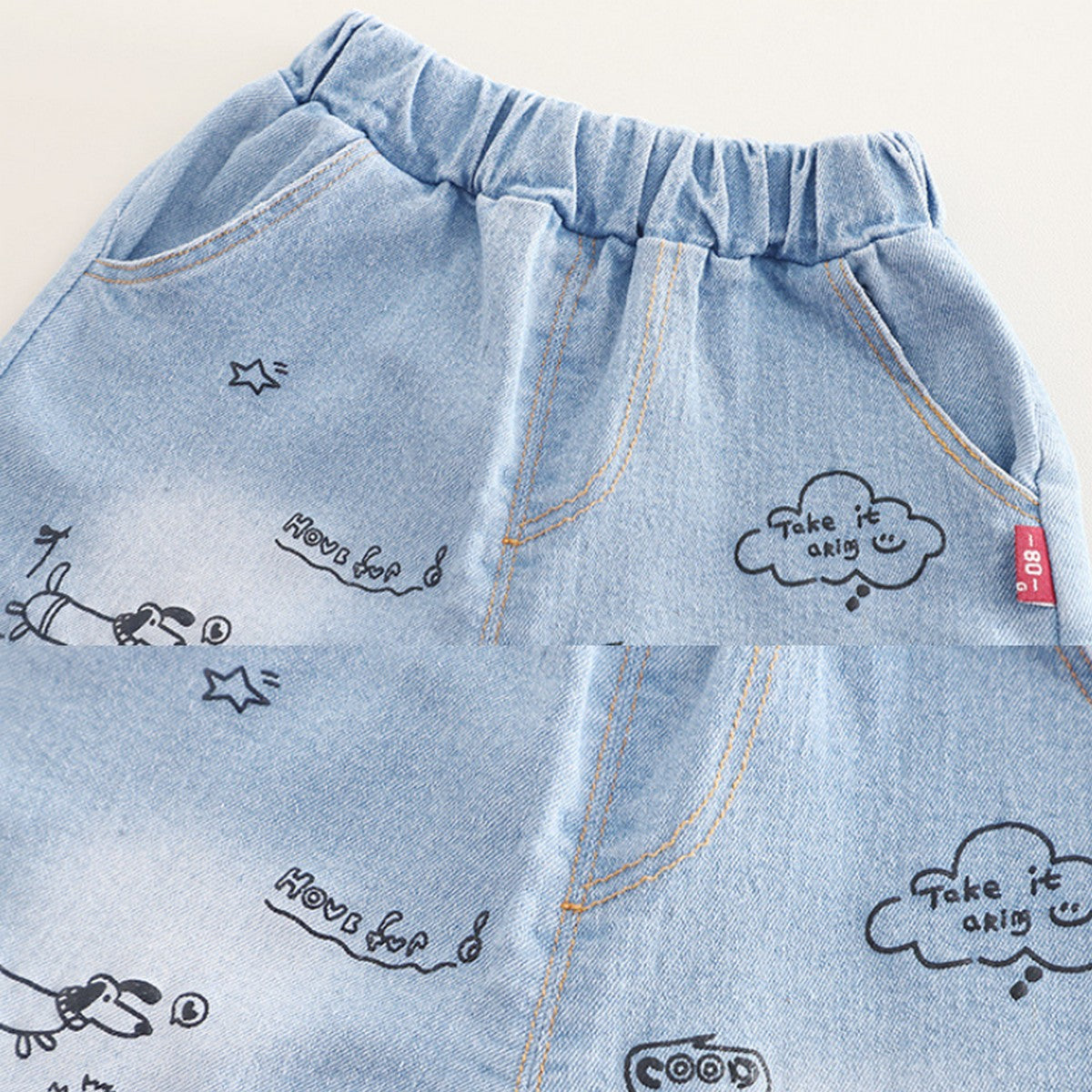 1-5 Yaş Reversal Baskılı Sarı Tişört ve Kot Şort Takımı