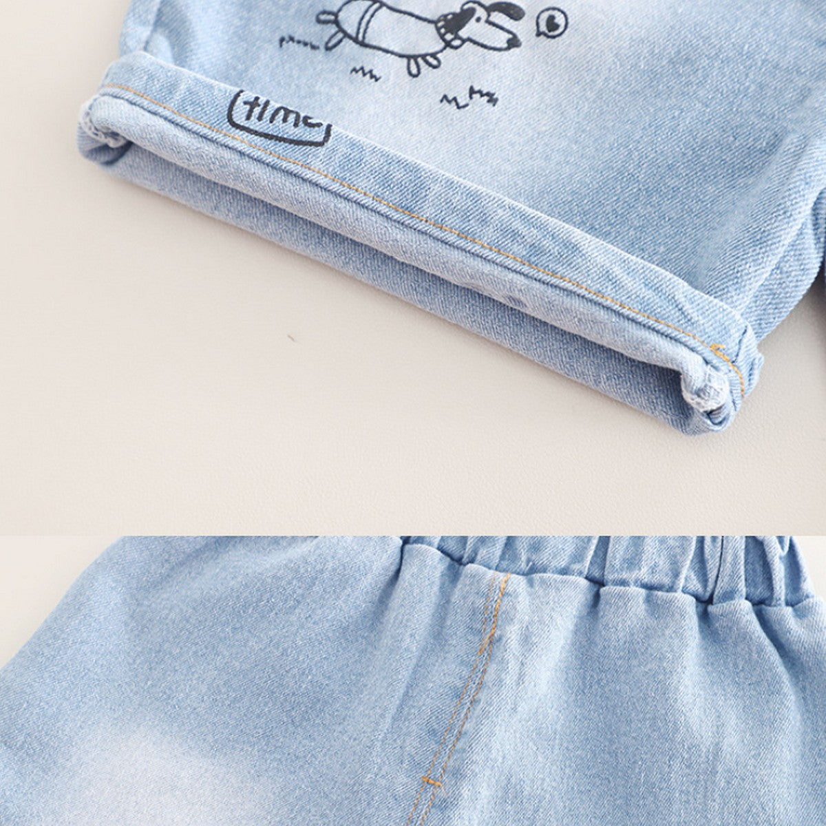 1-5 Yaş Reversal Baskılı Sarı Tişört ve Kot Şort Takımı