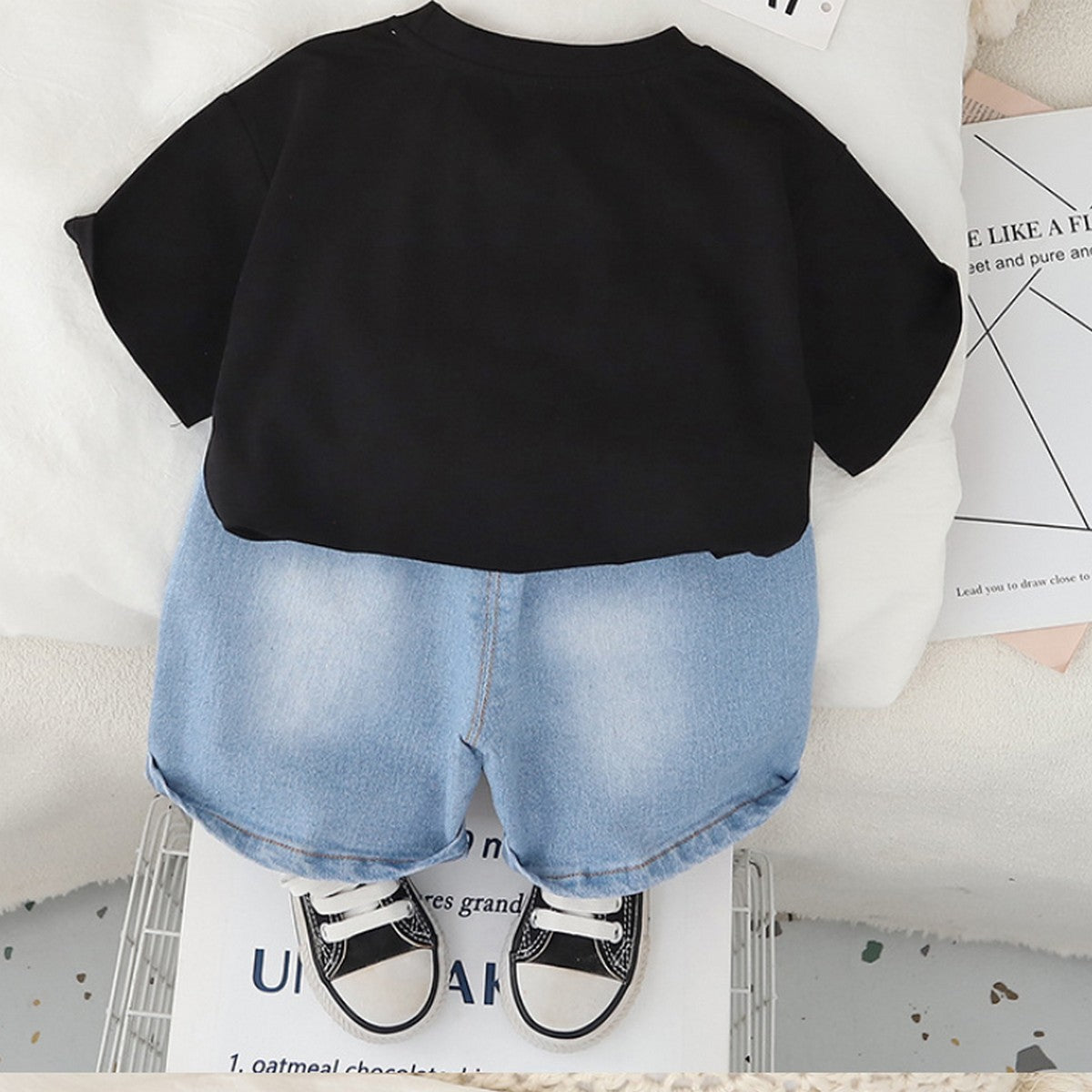 1-5 Yaş Siyah Reversal Baskılı Erkek Çocuk Takımı – Şortlu