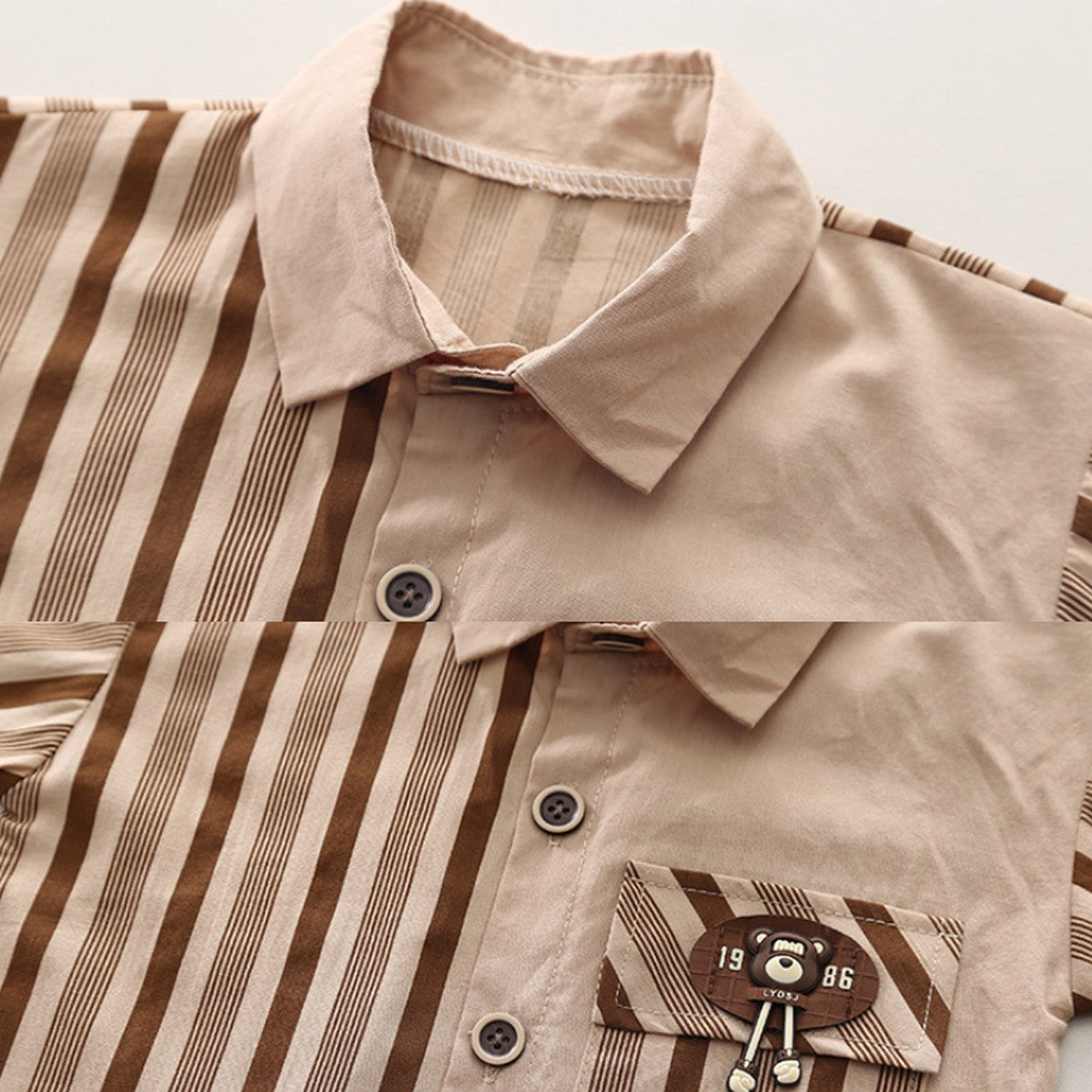 Dik Yaka Çizgili Gömlek ve Kot Şortlu Erkek Çocuk Takımı 1-5 Yaş