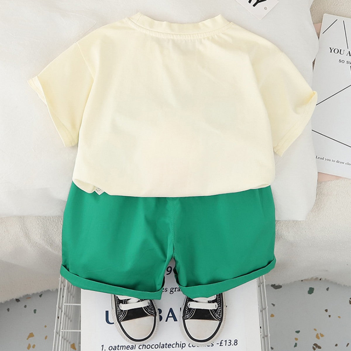 1-5 Yaş 3D Detaylı Kısa Kollu Erkek Çocuk Takımı – Yeşil Şortlu