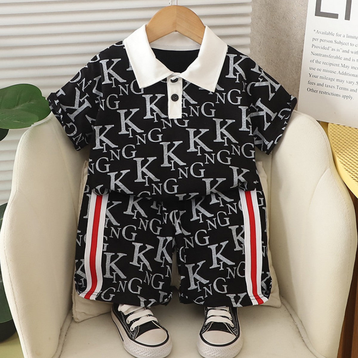 1-5 Yaş KING Baskılı Polo Yaka Siyah Erkek Çocuk Takımı