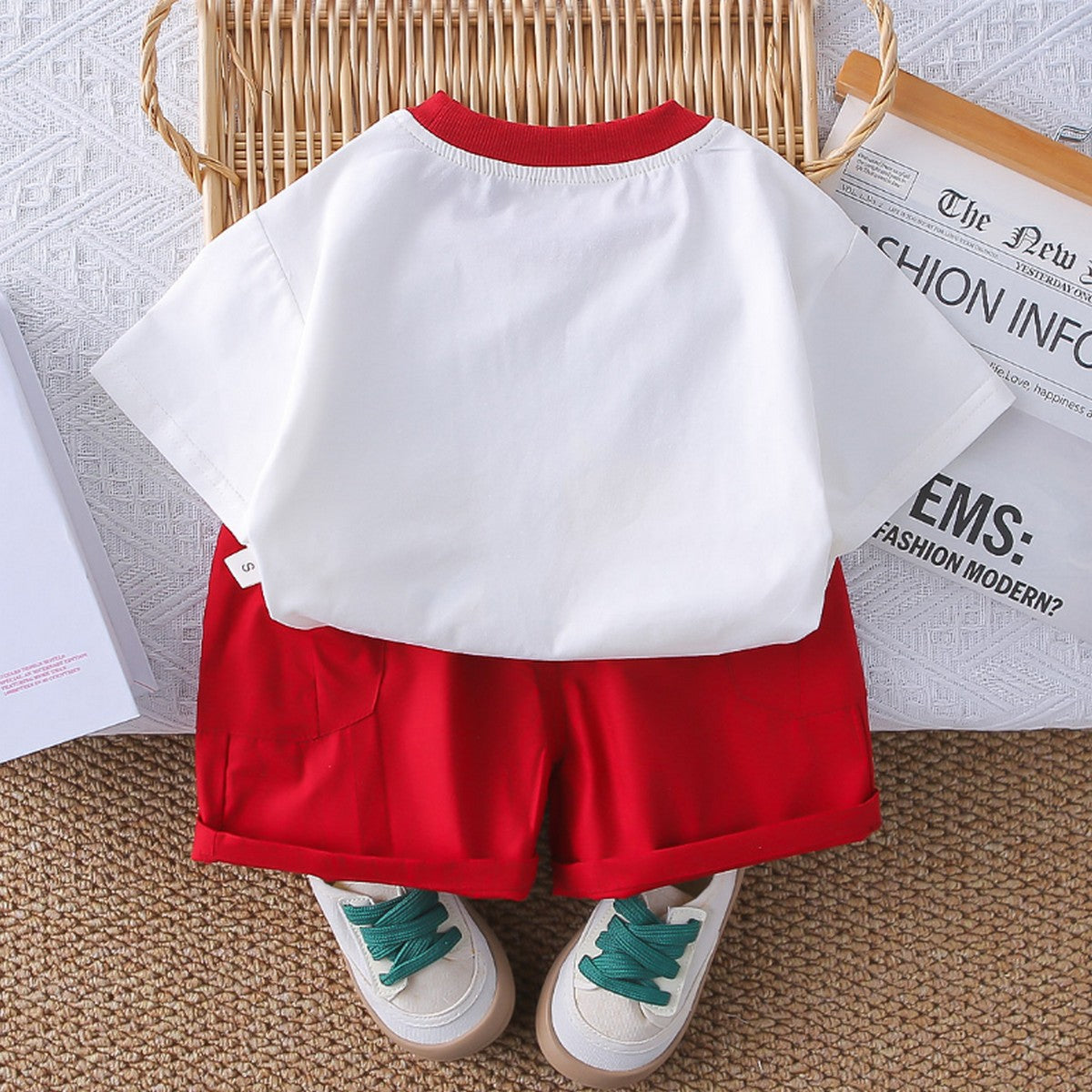 1-5 Yaş Erkek Çocuk Sevimli Hayvan Baskılı Kırmızı Şortlu Takım