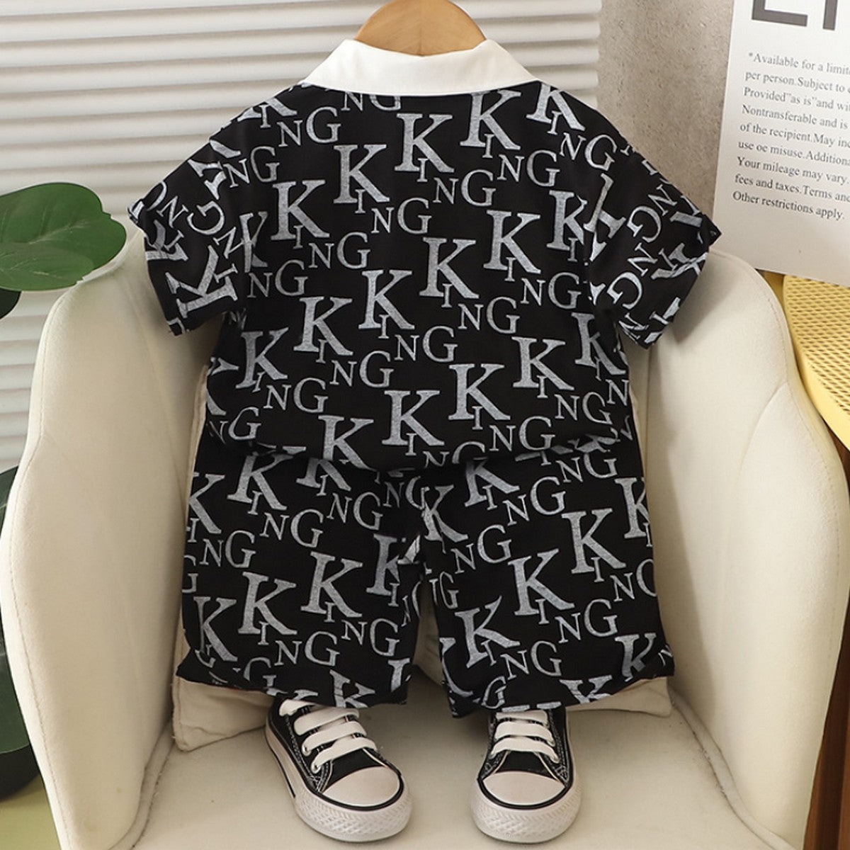 1-5 Yaş KING Baskılı Polo Yaka Siyah Erkek Çocuk Takımı