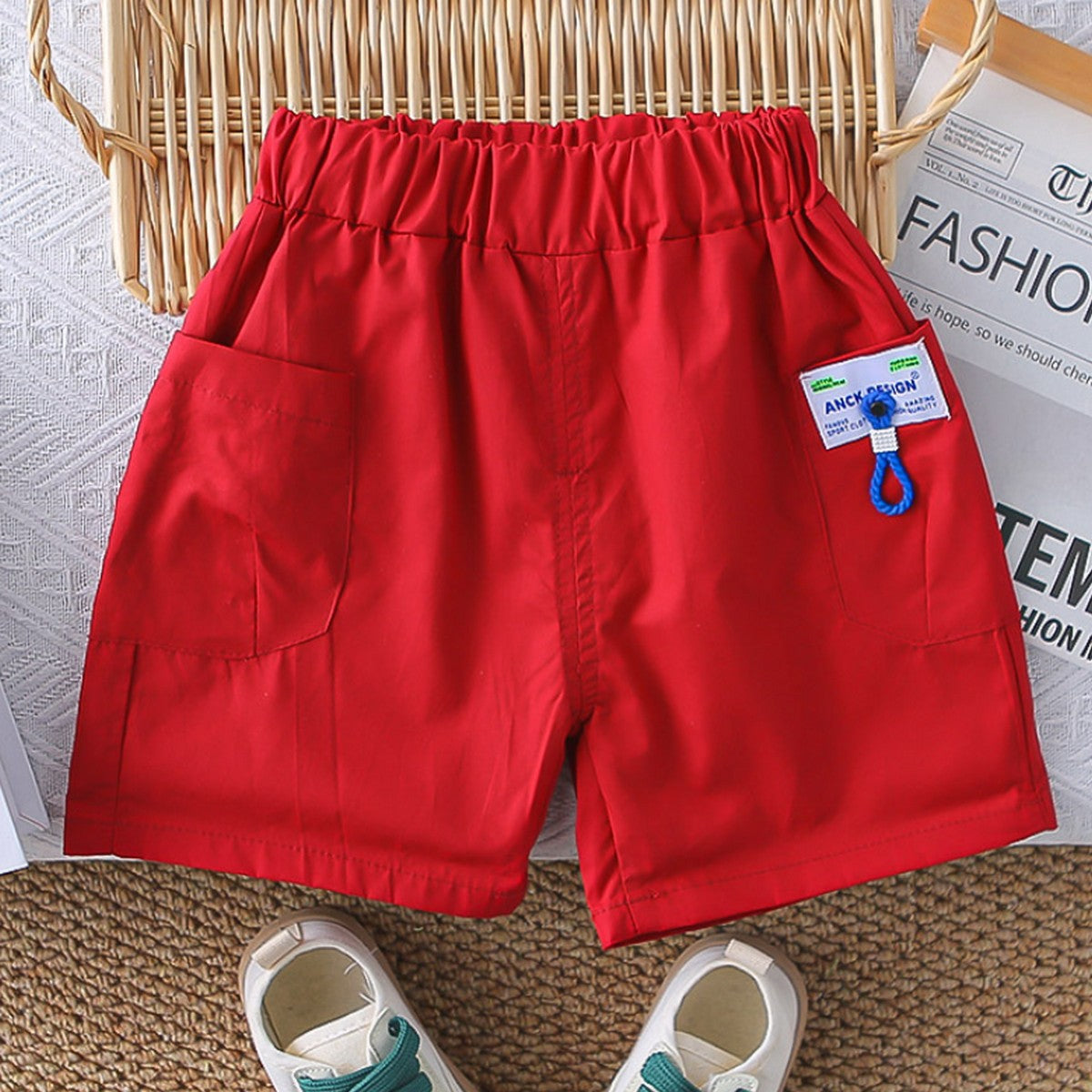 1-5 Yaş Erkek Çocuk Sevimli Hayvan Baskılı Kırmızı Şortlu Takım